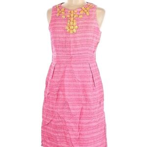 ELIZA J PINK WITH YELLOW beading SHEATH DRESS SUMMER SUN retro 60s silk 8